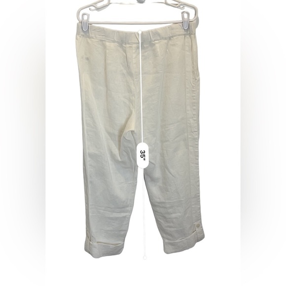 NWT Pure J. Jill Women’s White Linen Pull on Roll Tab Pants Size L - Picture 6 of 8